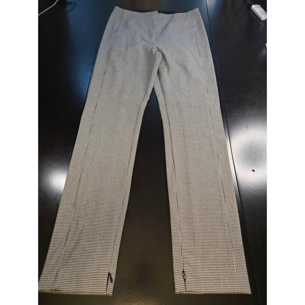 Ann Taylor Houndstooth Pintuck Slim Leg Pants Black White Ankle Zip Size 6